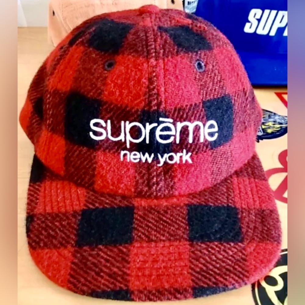 supreme classic box logo cap hat ￼6 panel checkered